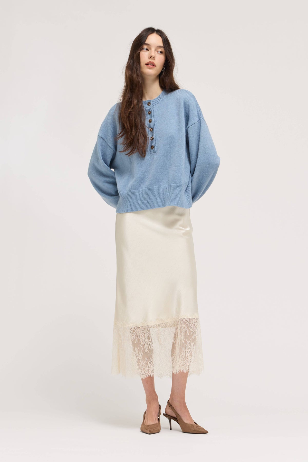Half Button Up Sweater Top | Blue Bonnet