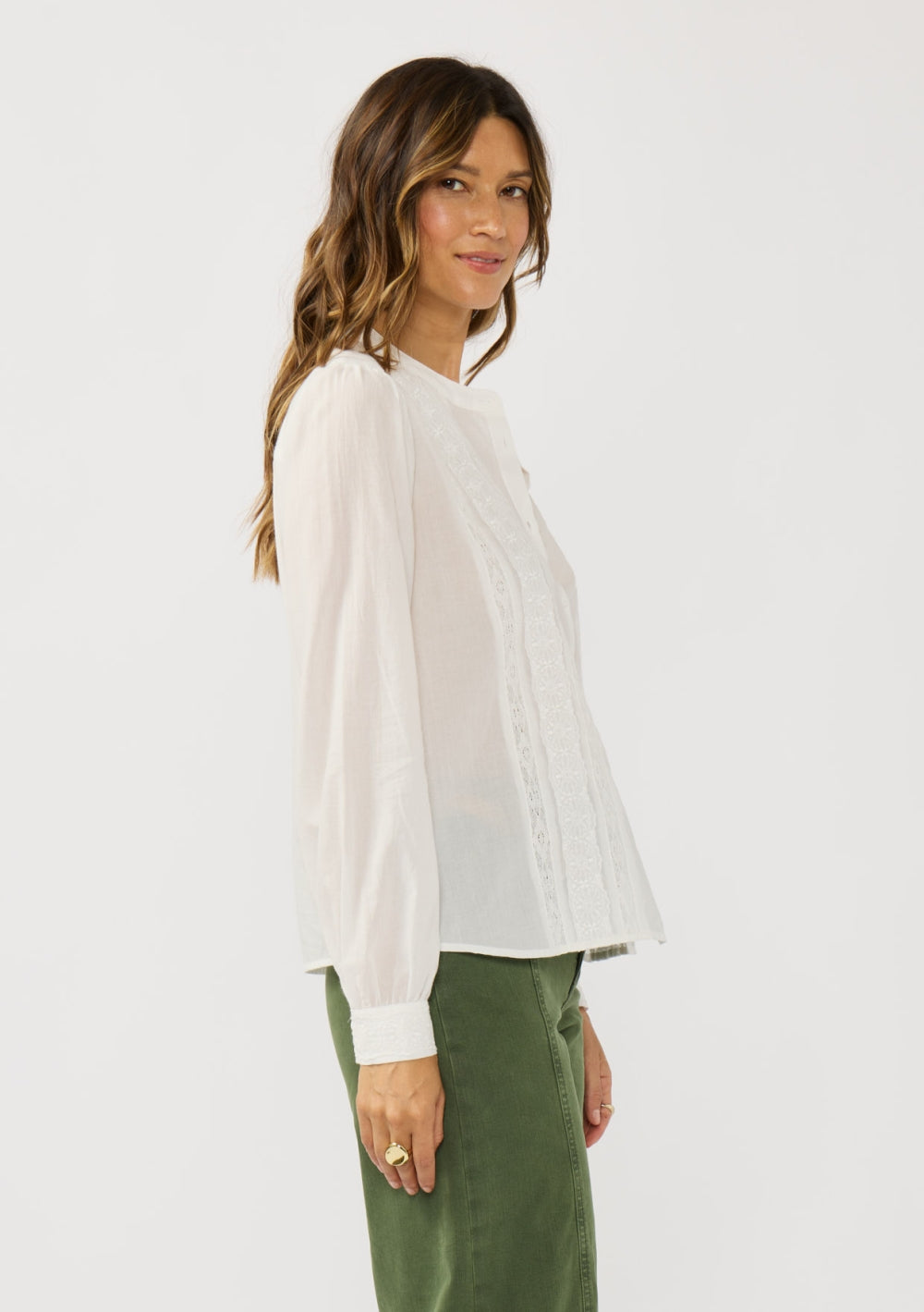 Lace Trim Button-Down Blouse