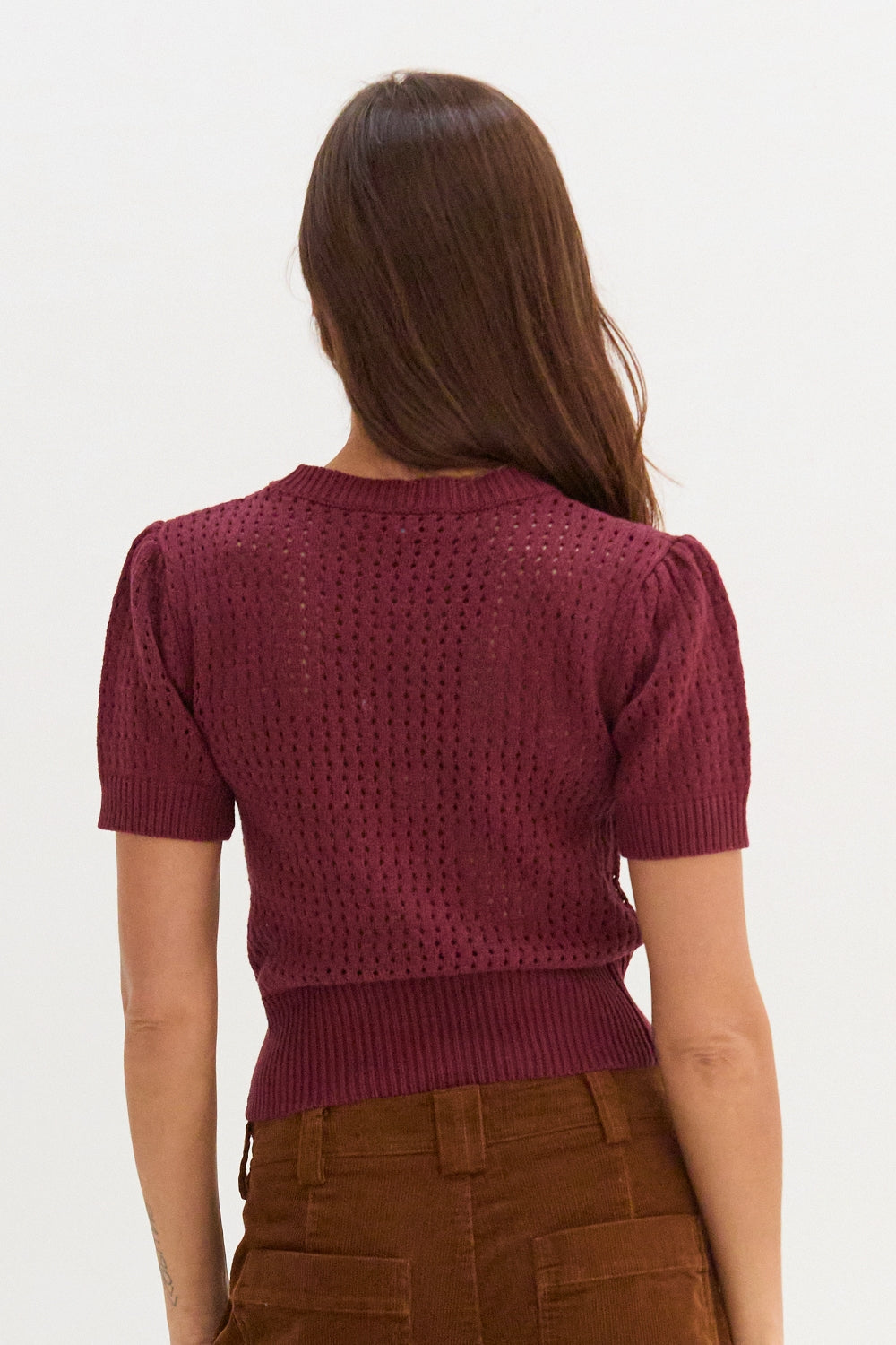 Flynn Netted Sweater Top | Berry