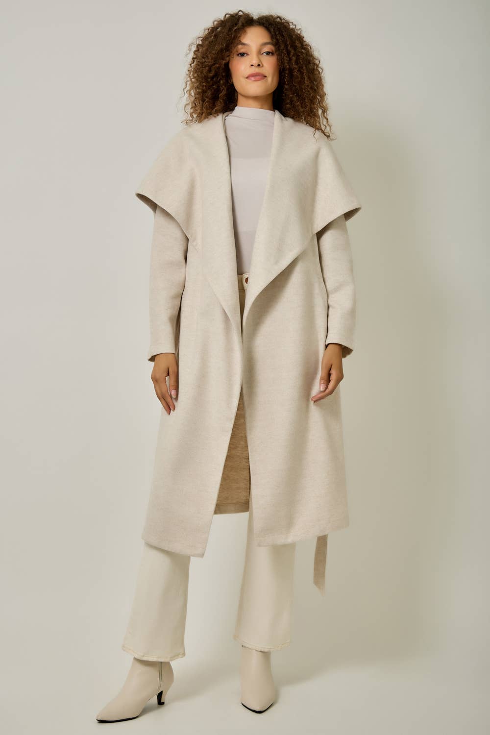 Shawl Collar Long Coat | Oatmeal