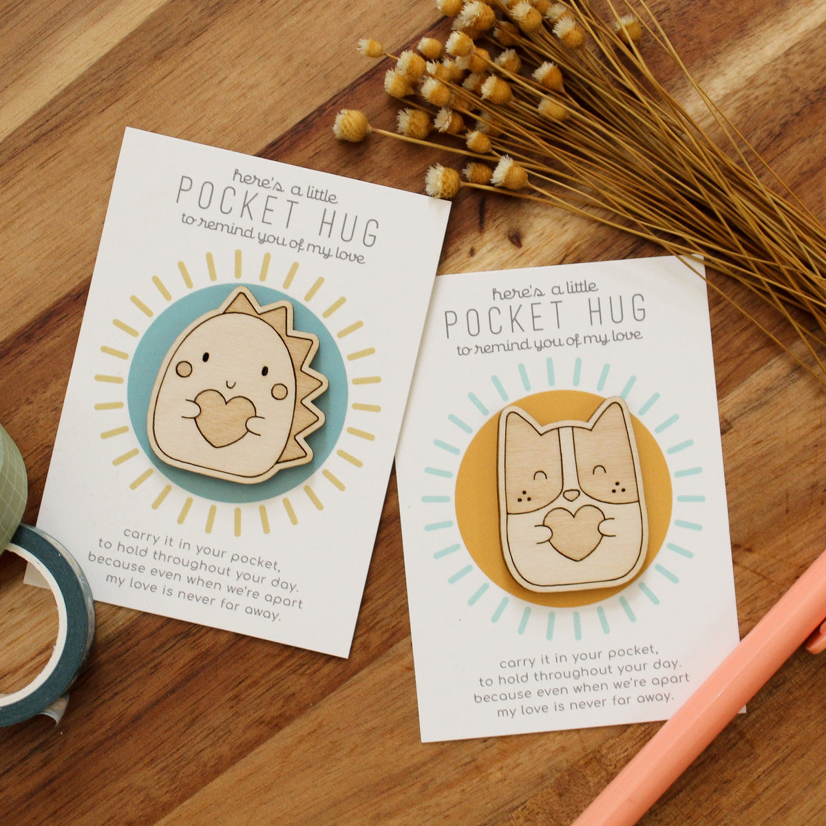 Wooden Pocket Hug | Multiple Animals Available