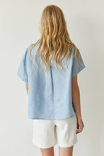 Load image into Gallery viewer, Crescent Paisley Linen Blouse- Dusty Blue
