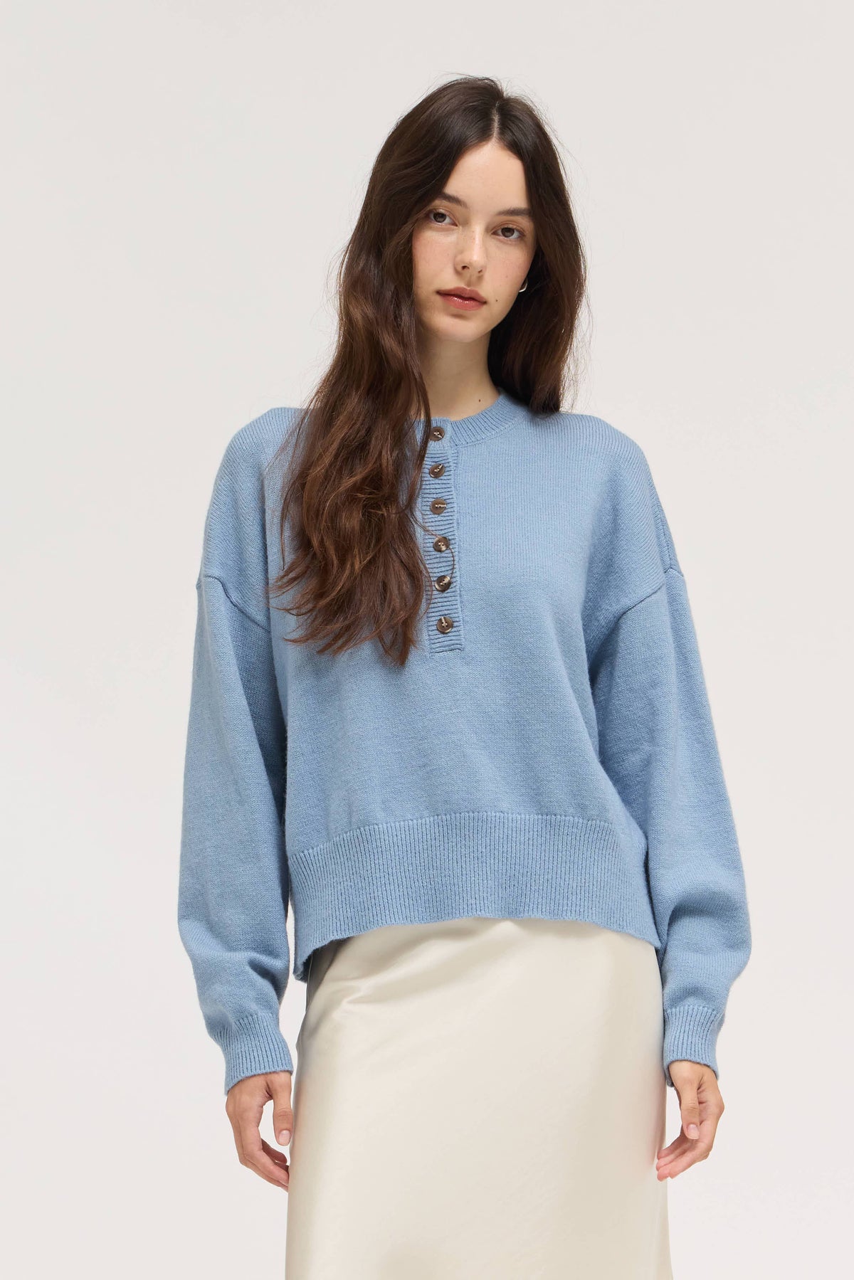 Half Button Up Sweater Top | Blue Bonnet