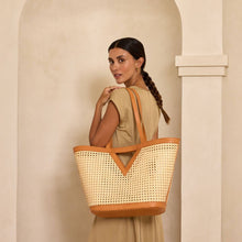 Load image into Gallery viewer, Large Square Cane Weave Rattan Tote with Triangle
