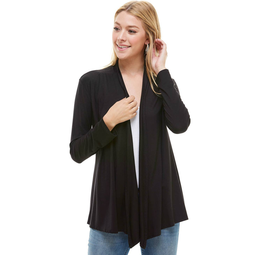 Open Front Drape Cardigan-Black