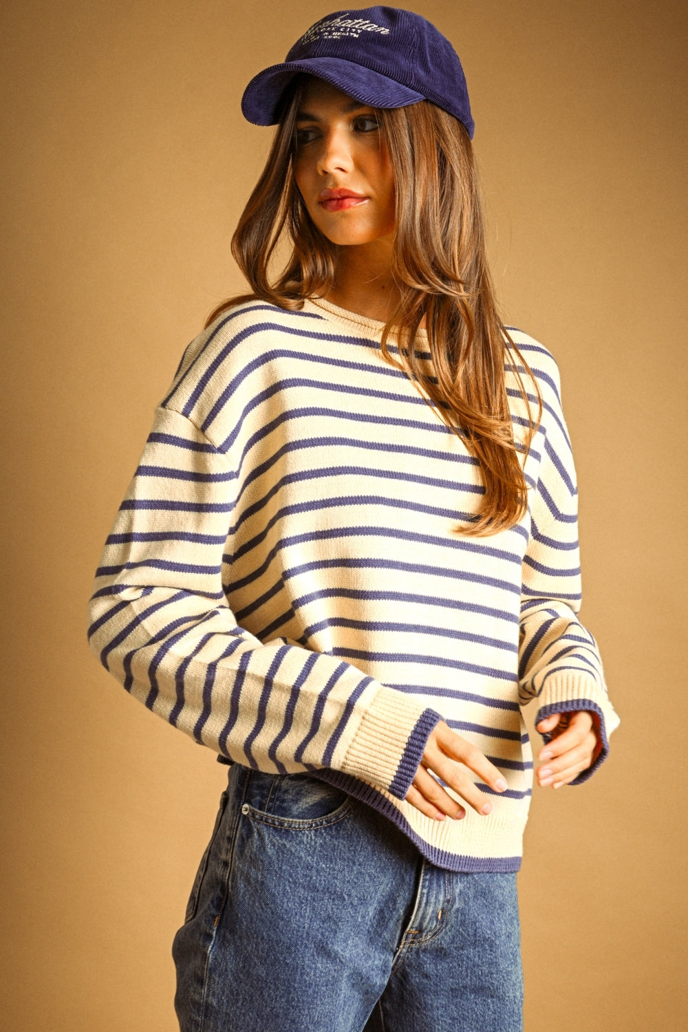 Berkshires Rolled Crew Striped Sweater