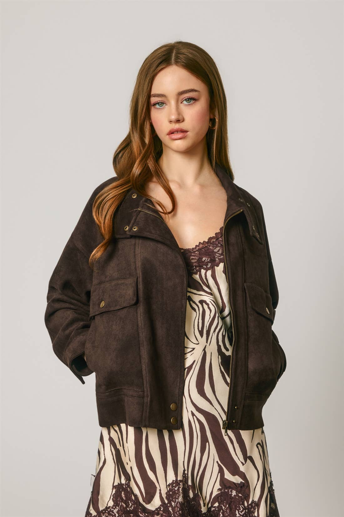 Suede High Neck Moto Jacket