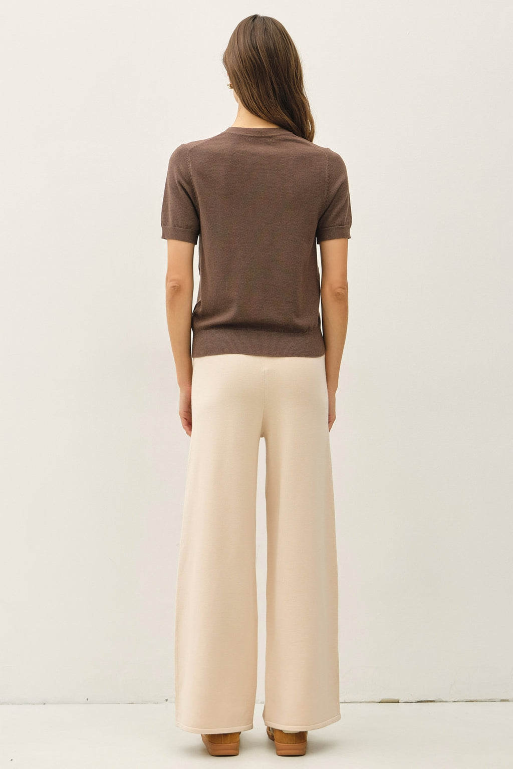 Ultra Comfy Wide Leg Ribbed Knit Pull On Pants | Beige