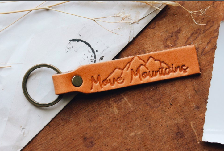 Move Mountains Leather Tag Keychain by The Traveling Penny
