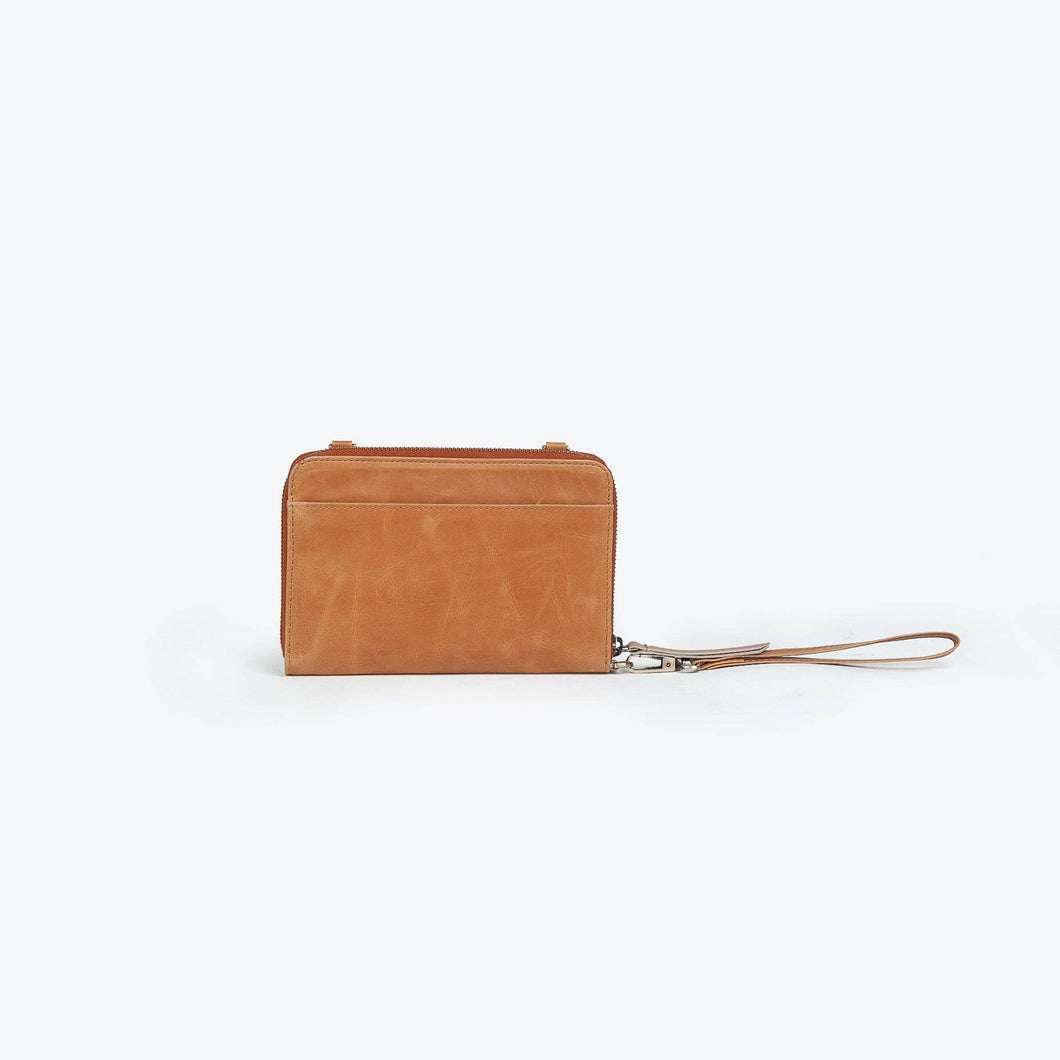 Crossbody Wallet in Camel Leather