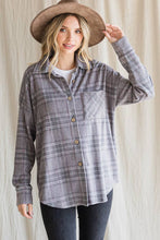Load image into Gallery viewer, 7th Ray Vintage Charcoal Plaid Button Up

