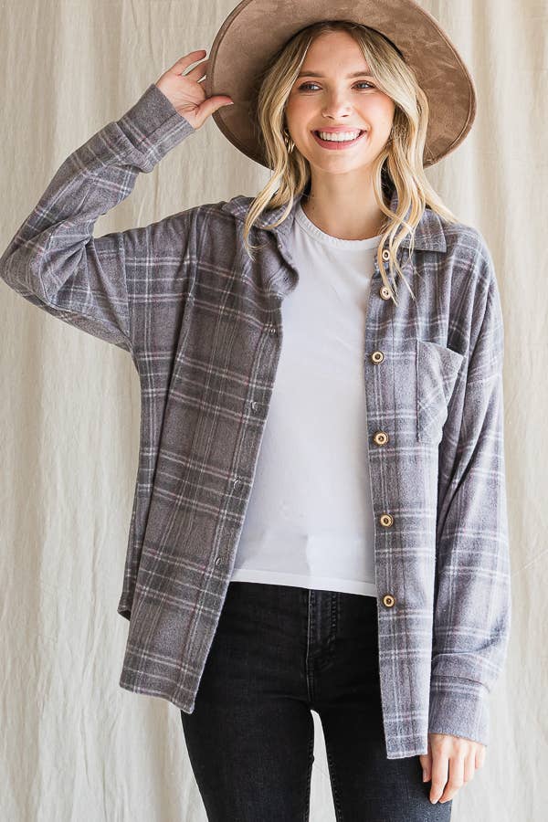7th Ray Vintage Charcoal Plaid Button Up