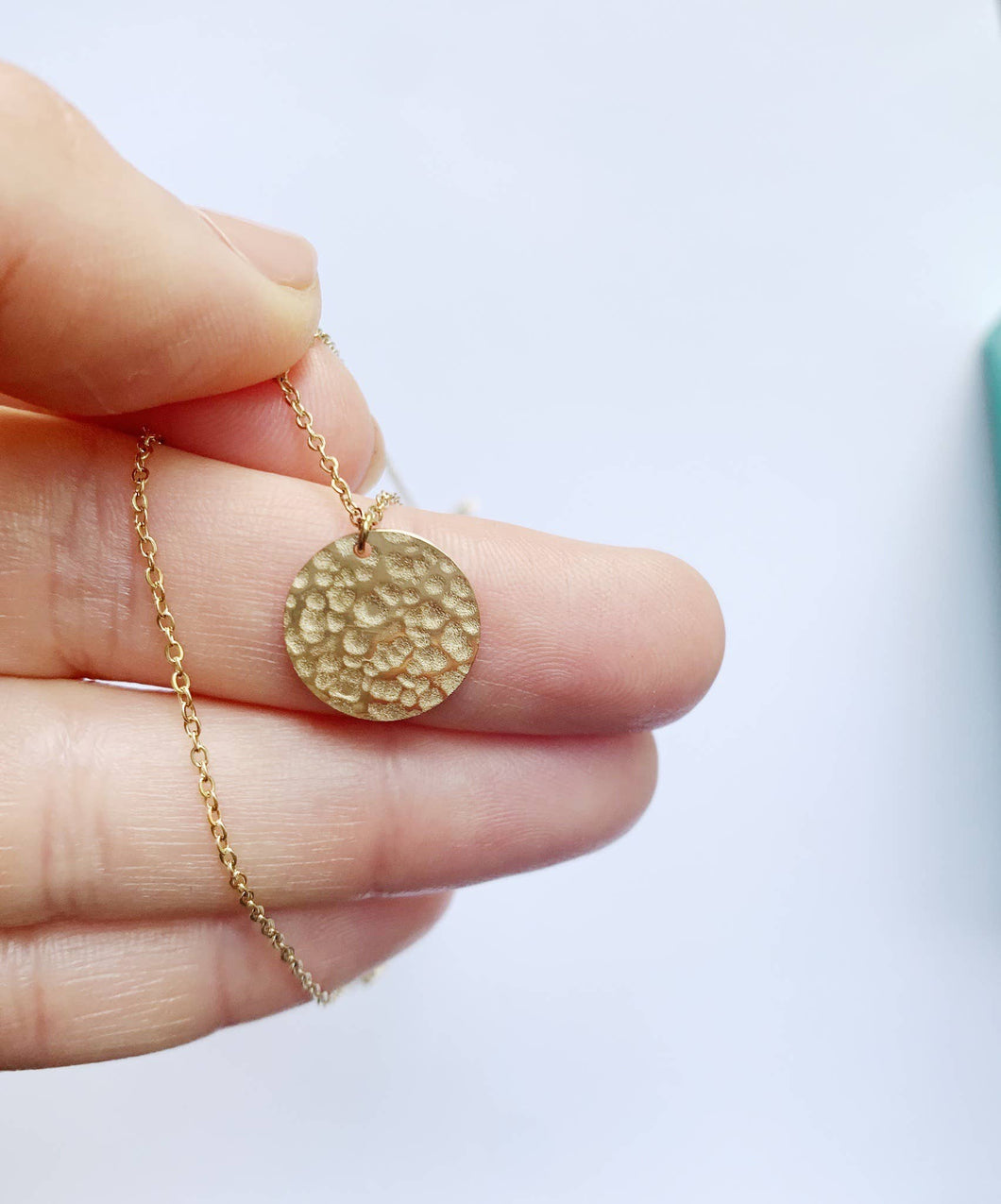 Gold Textured Circle Coin Necklace